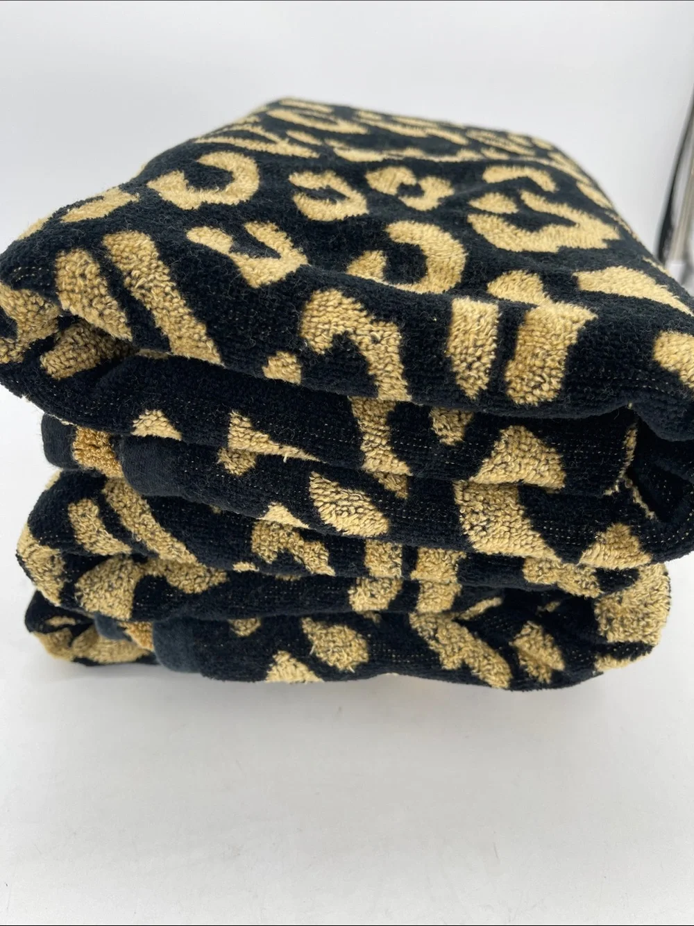 Christian Lacroix Black and Gold Leopard Print Bath Towels-Set Of 3